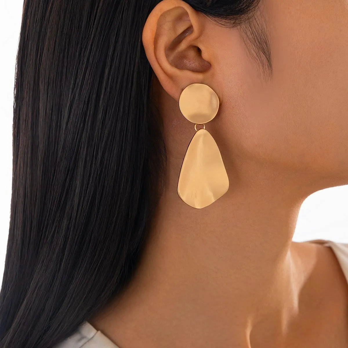 Chic Frosted Gold Silver Tone Geometric Dangle Earrings