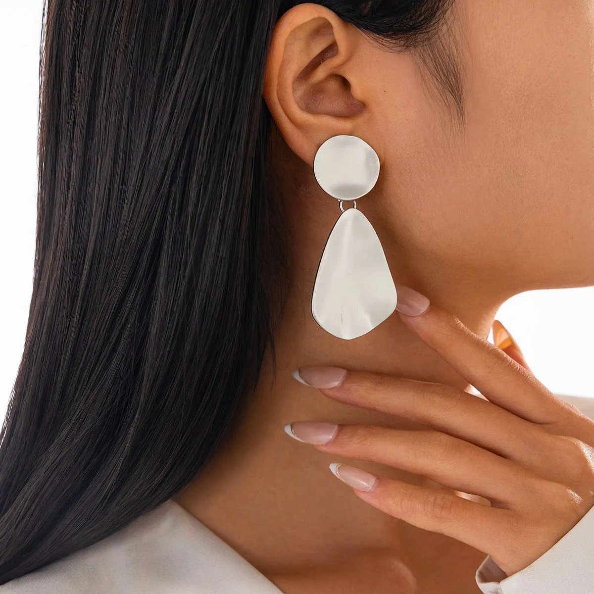 Chic Frosted Gold Silver Tone Geometric Dangle Earrings