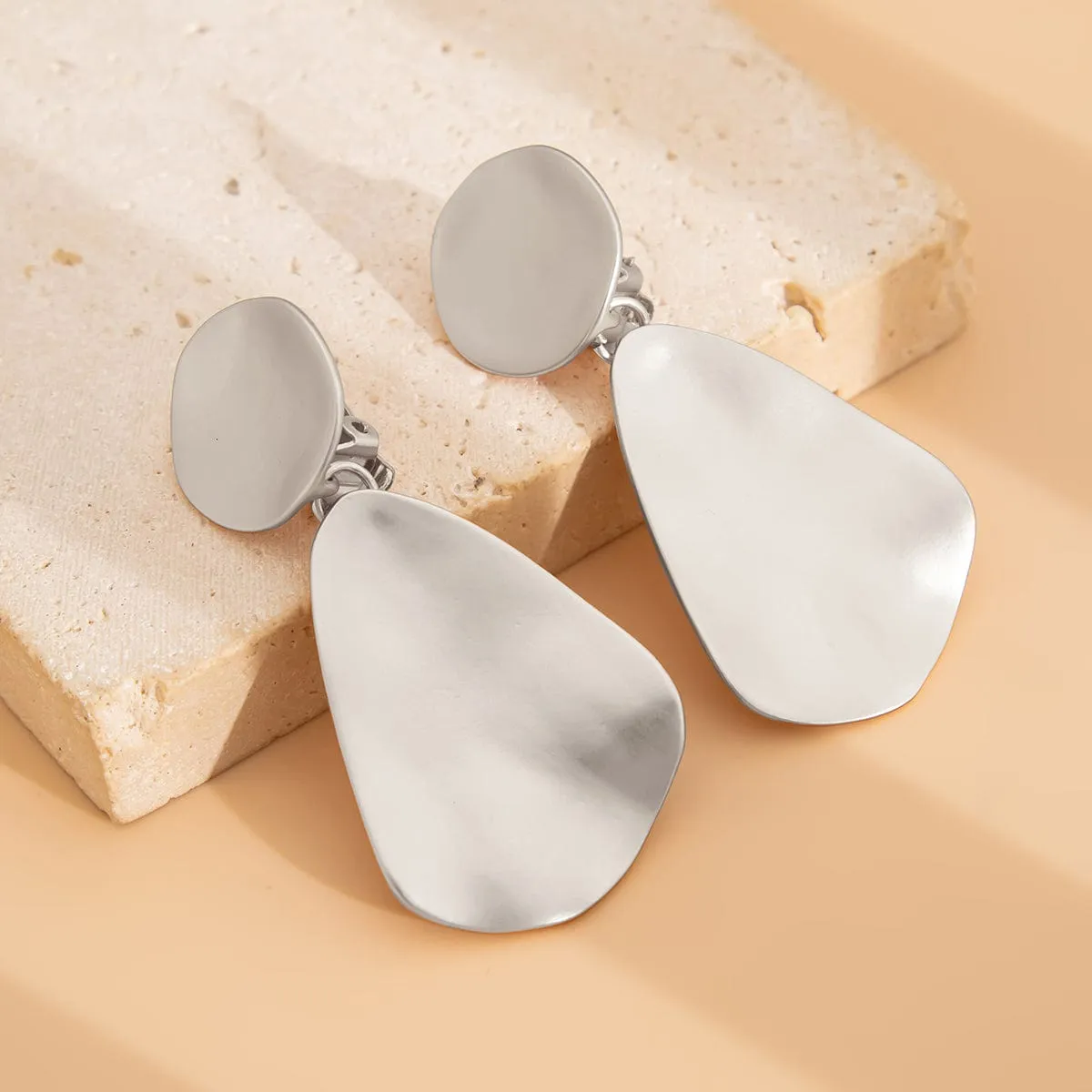 Chic Frosted Gold Silver Tone Geometric Dangle Earrings