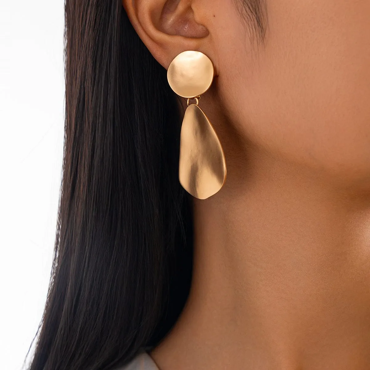 Chic Frosted Gold Silver Tone Geometric Dangle Earrings