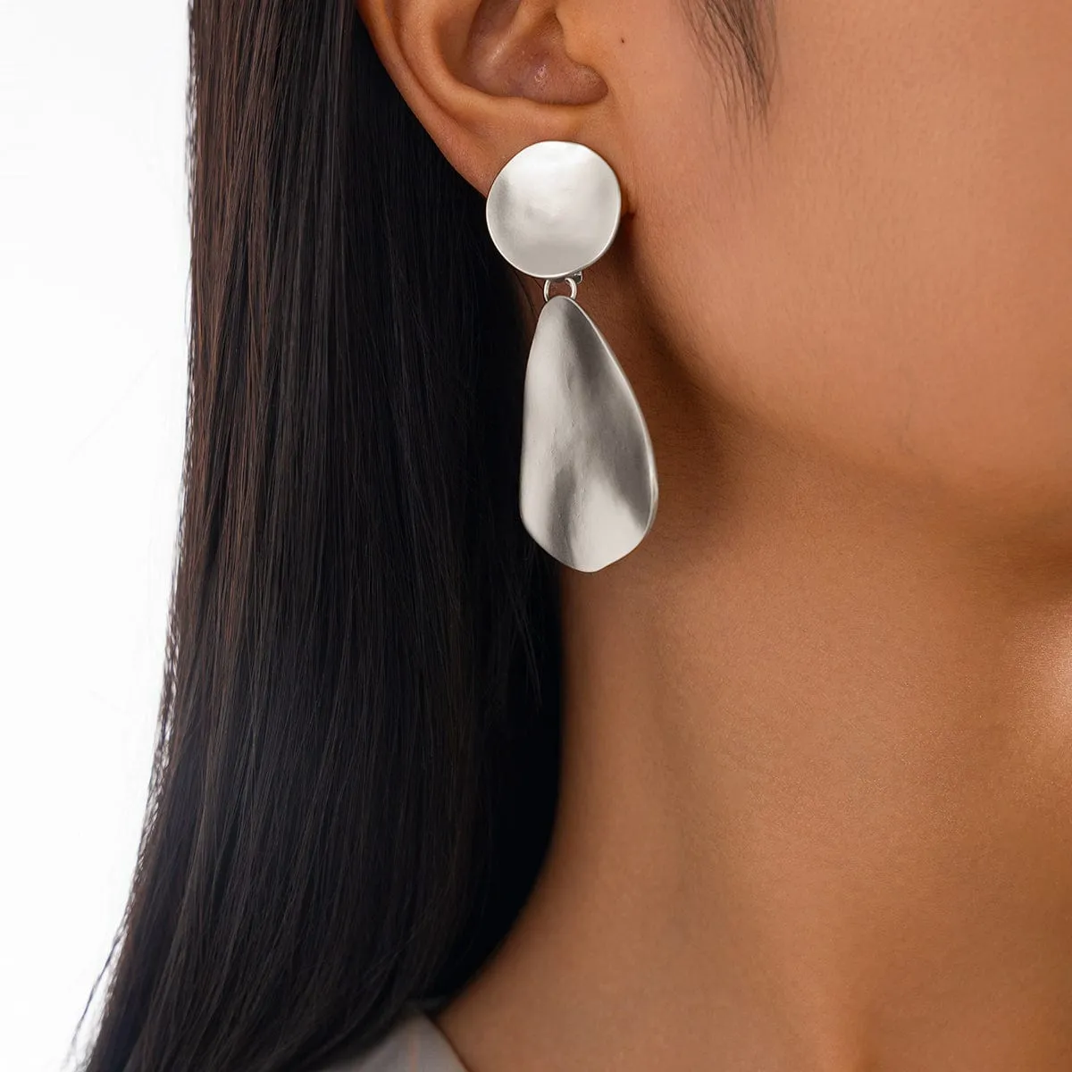 Chic Frosted Gold Silver Tone Geometric Dangle Earrings