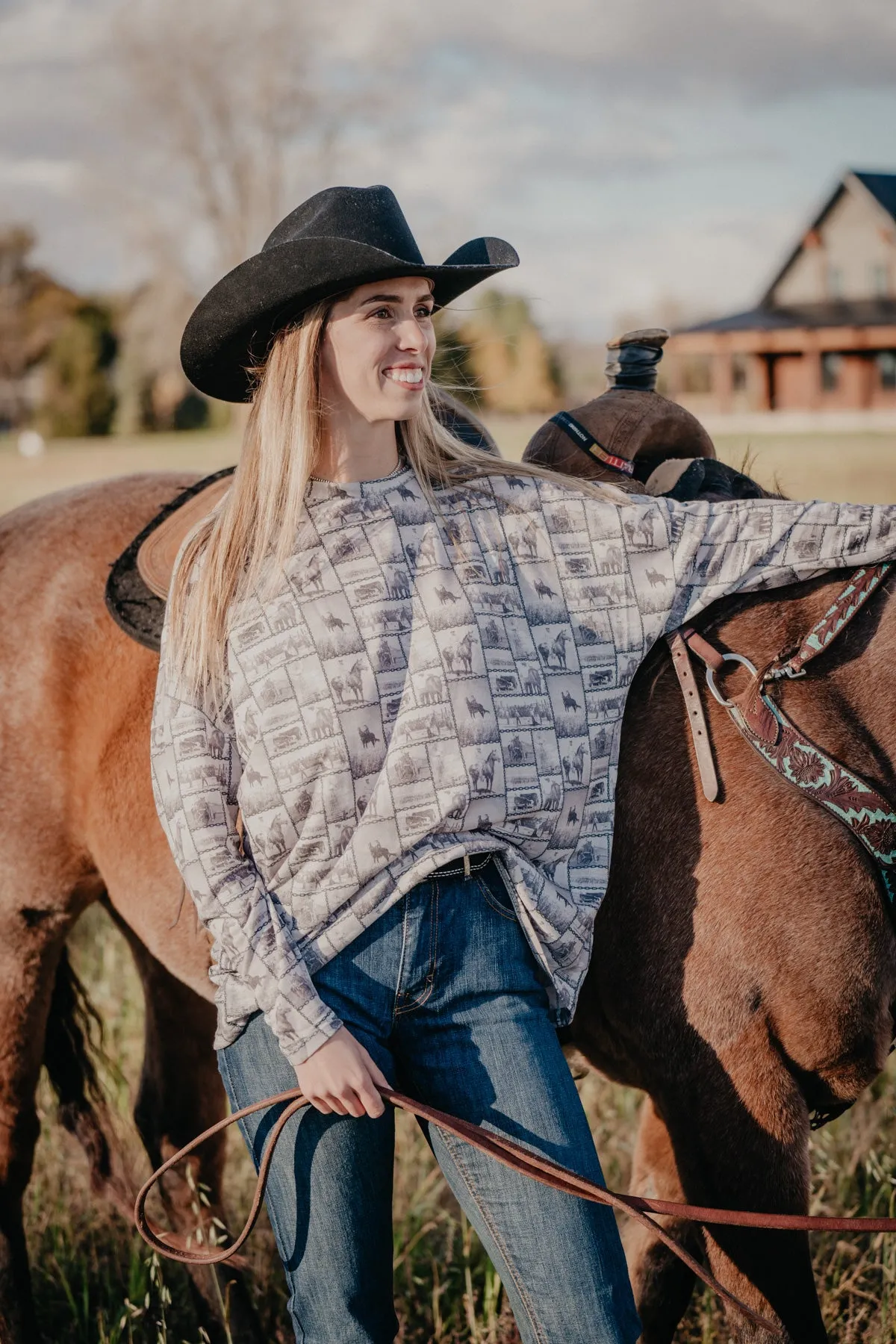 'Cody' All Over Cowgirl Graphic Printed Long Sleeve (S/M ONLY)