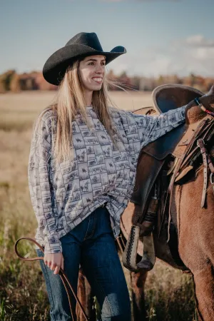 'Cody' All Over Cowgirl Graphic Printed Long Sleeve (S/M ONLY)