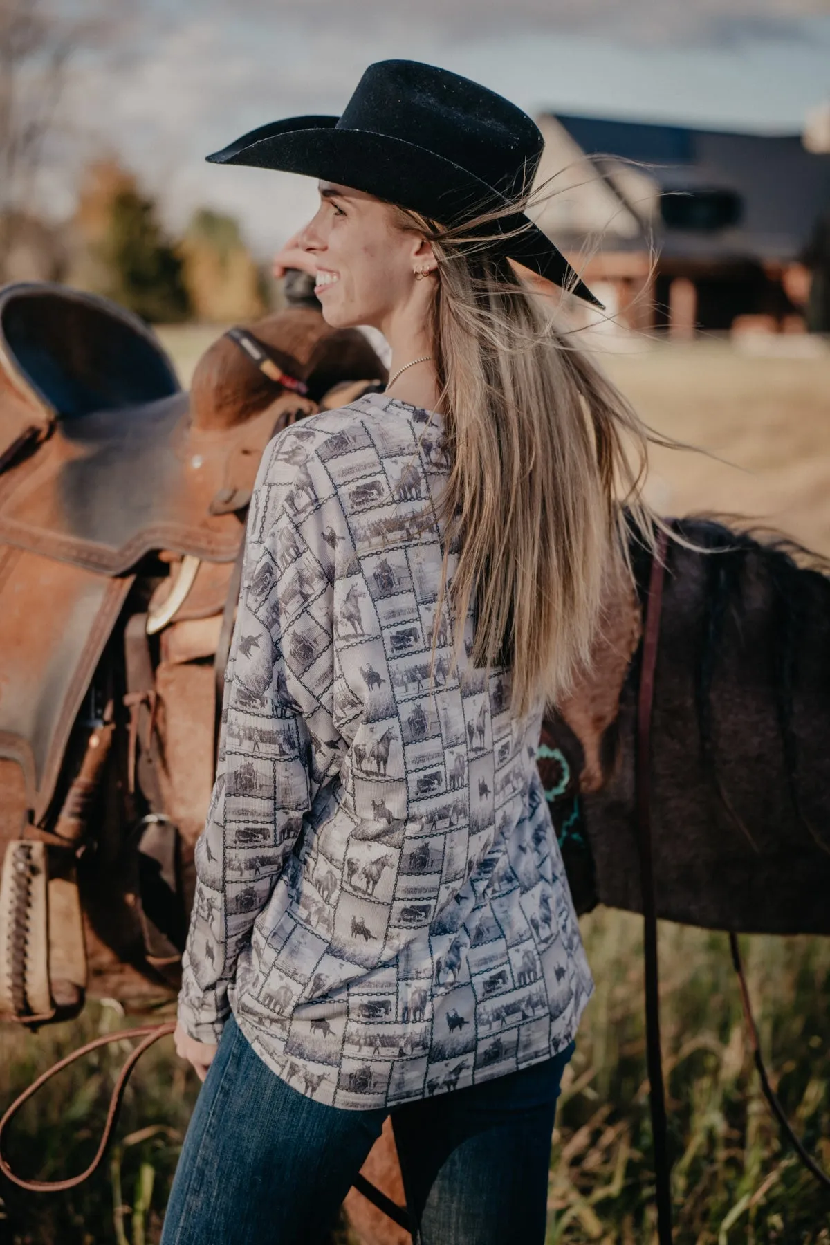 'Cody' All Over Cowgirl Graphic Printed Long Sleeve (S/M ONLY)