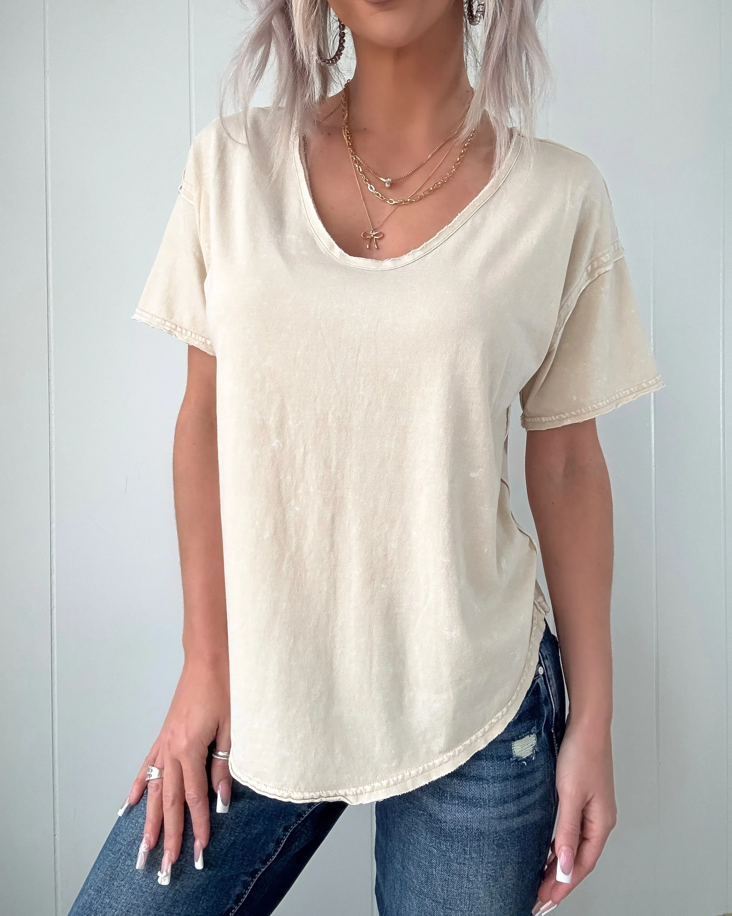 Core Classic Raw Edge Knit Top - Khaki