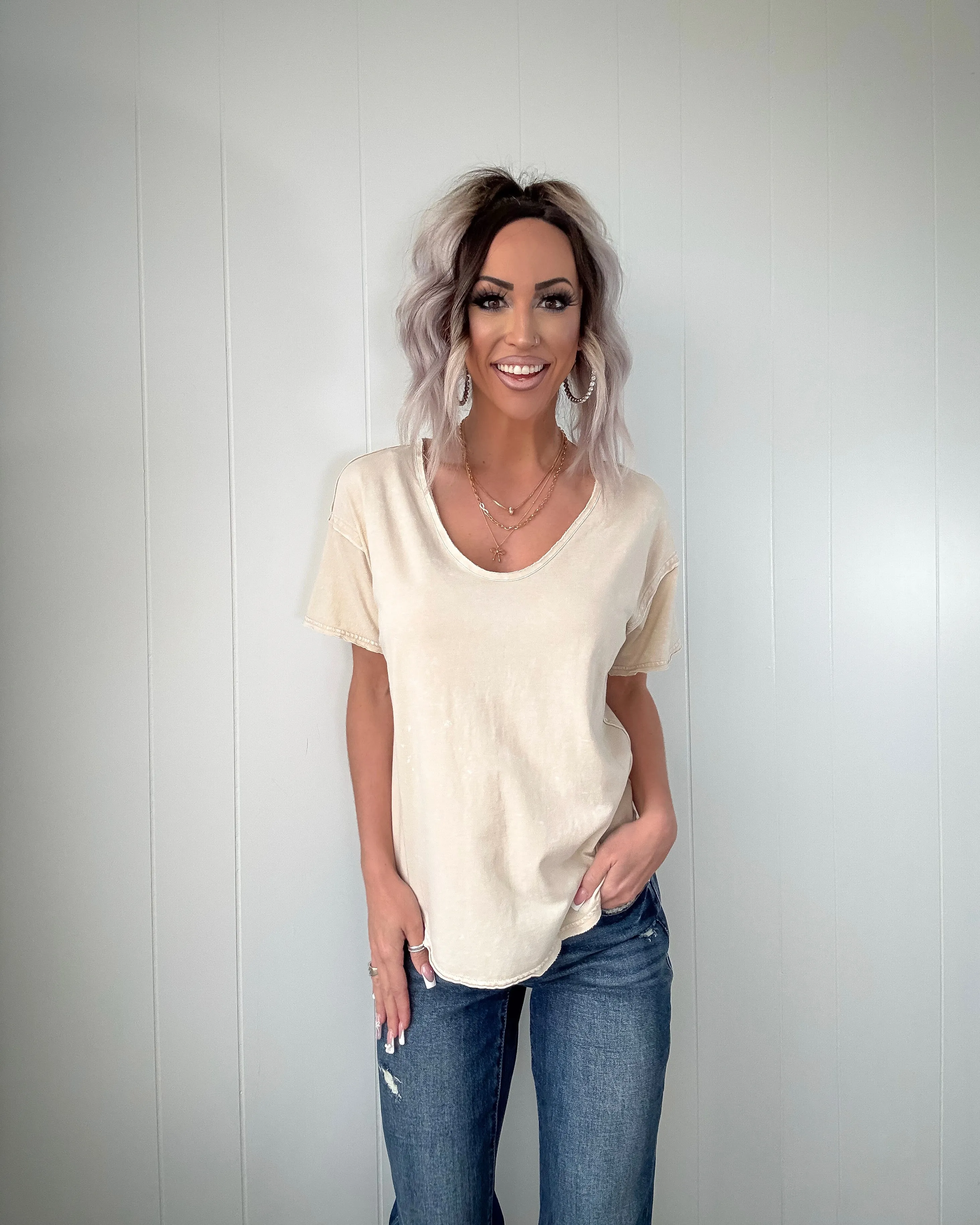 Core Classic Raw Edge Knit Top - Khaki