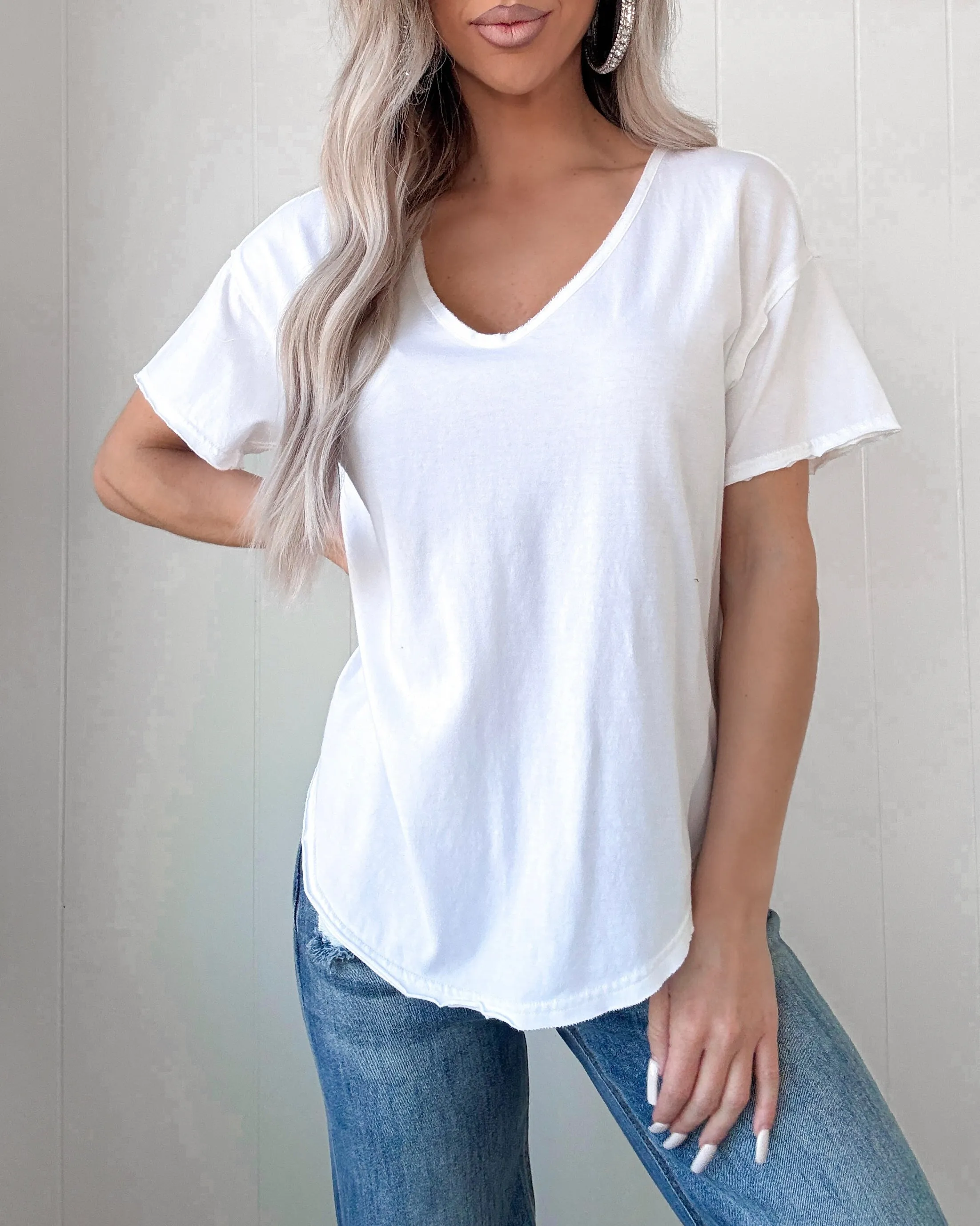 Core Classic Raw Edge Knit Top - White