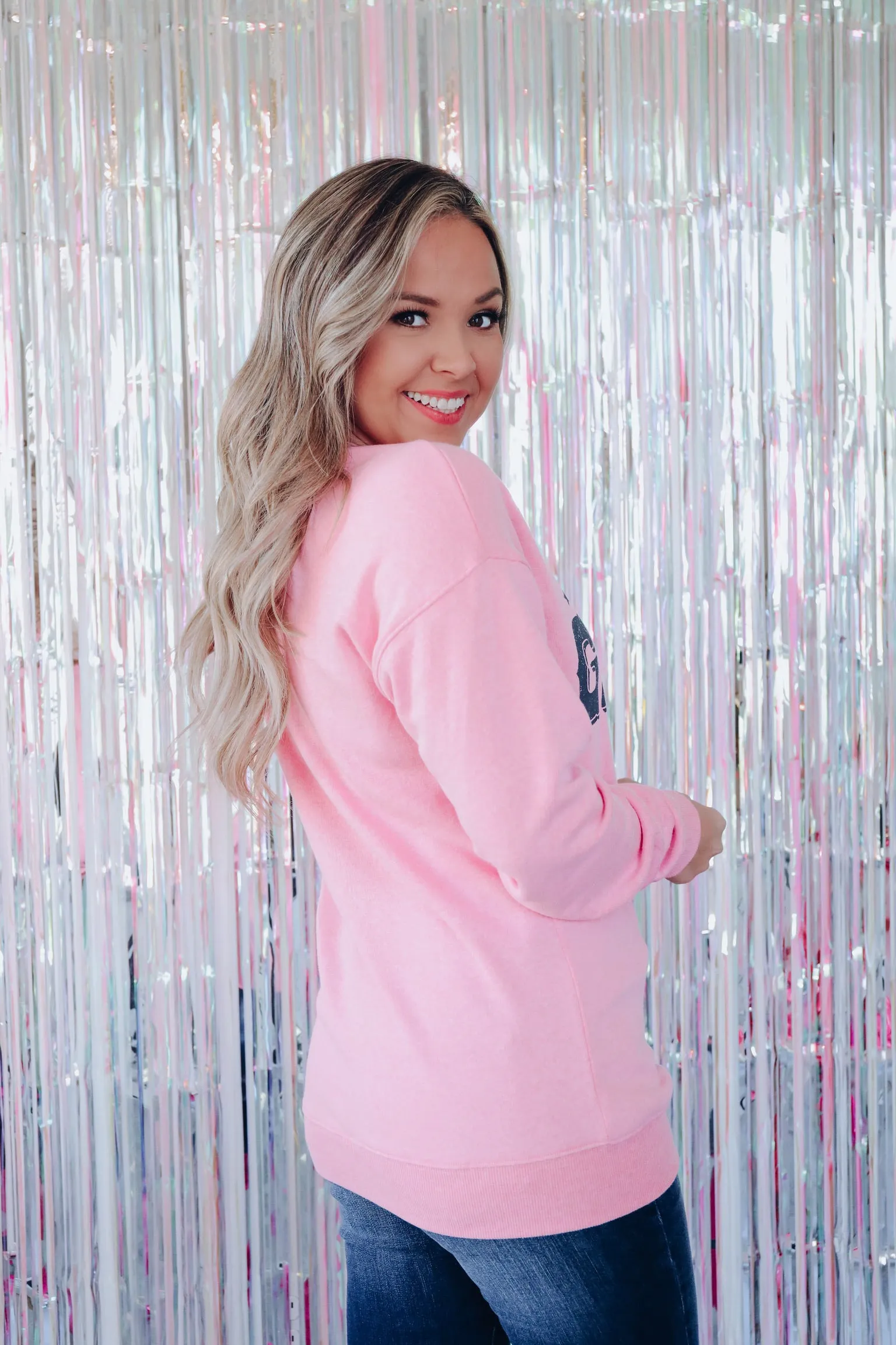 Cowboy Boot "Let's Go Girls" Graphic Sweatshirt - Pink