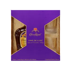 Crown Royal Fine De Luxe Blended Canadian Whiskey Two Glass Cup Gift Set 1.75L