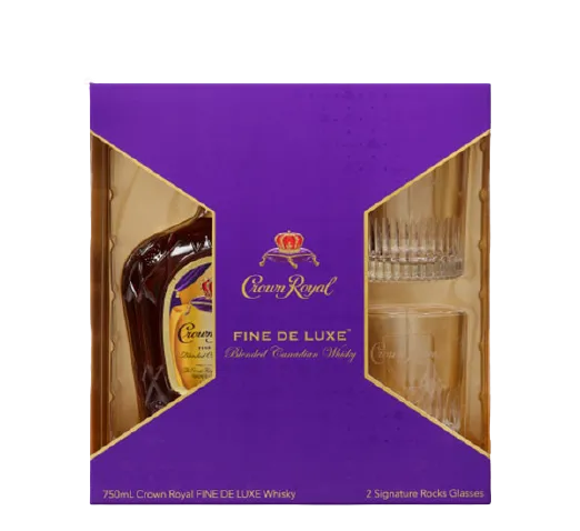Crown Royal Fine De Luxe Blended Canadian Whiskey Two Glass Cup Gift Set 1.75L