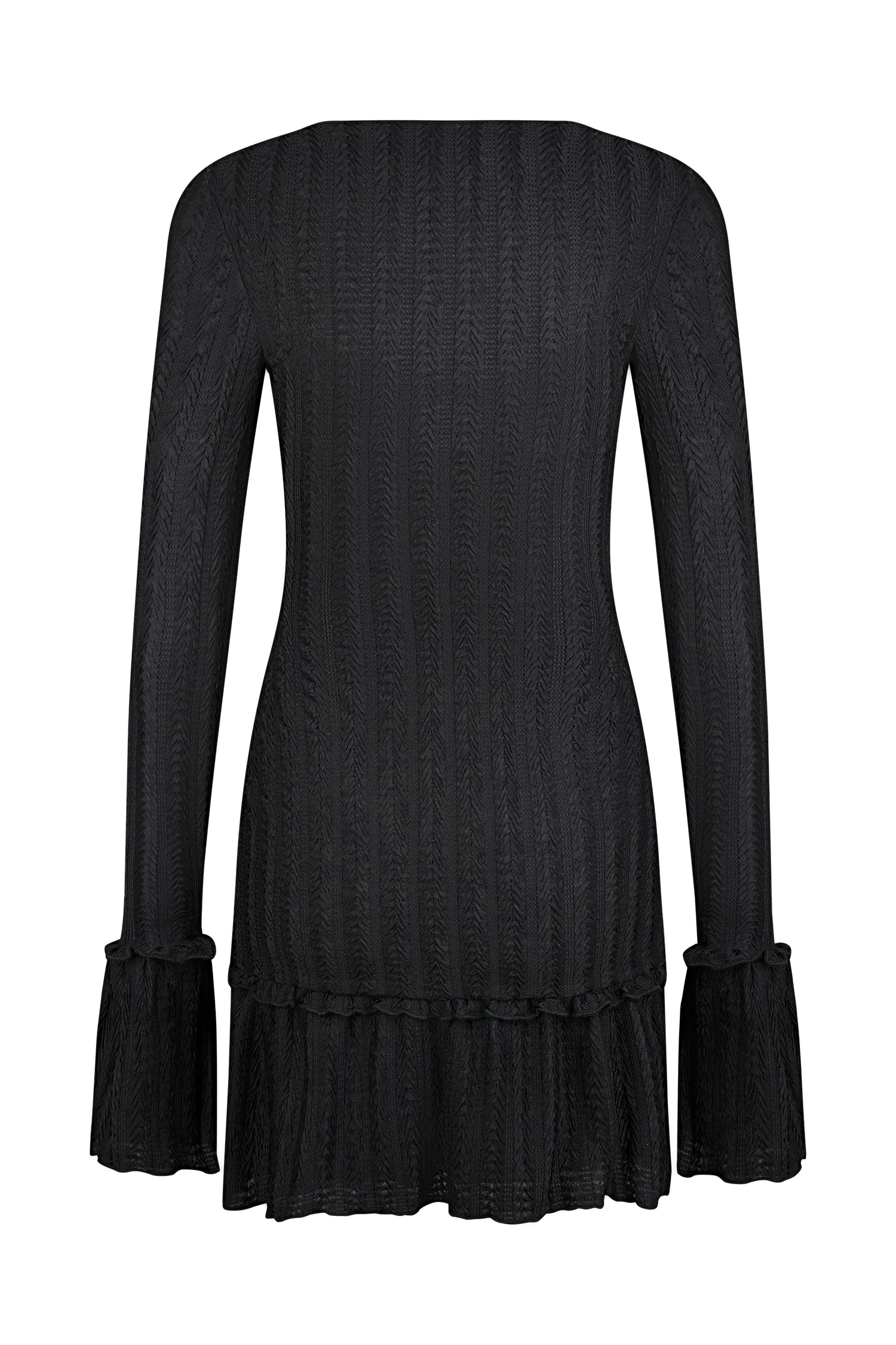 Daphne Pointelle Long Sleeve Mini Dress - Black