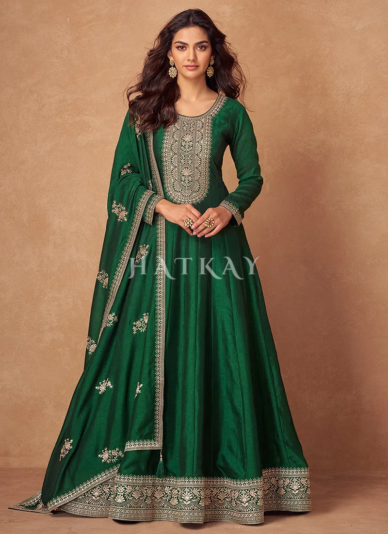Dark Green Embroidery Anarkali Suit