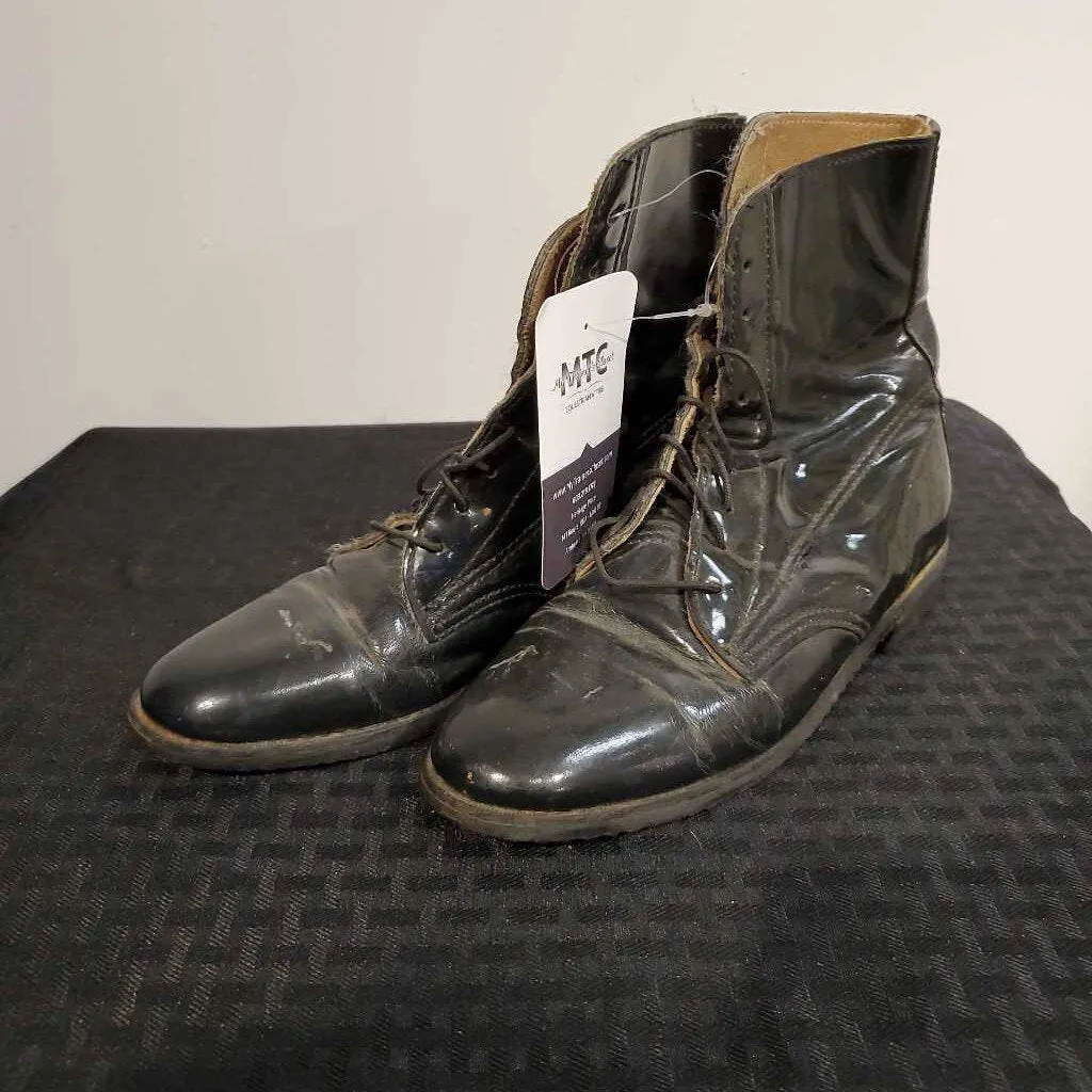 Dark Green Lace up Patent Leather Boots 4