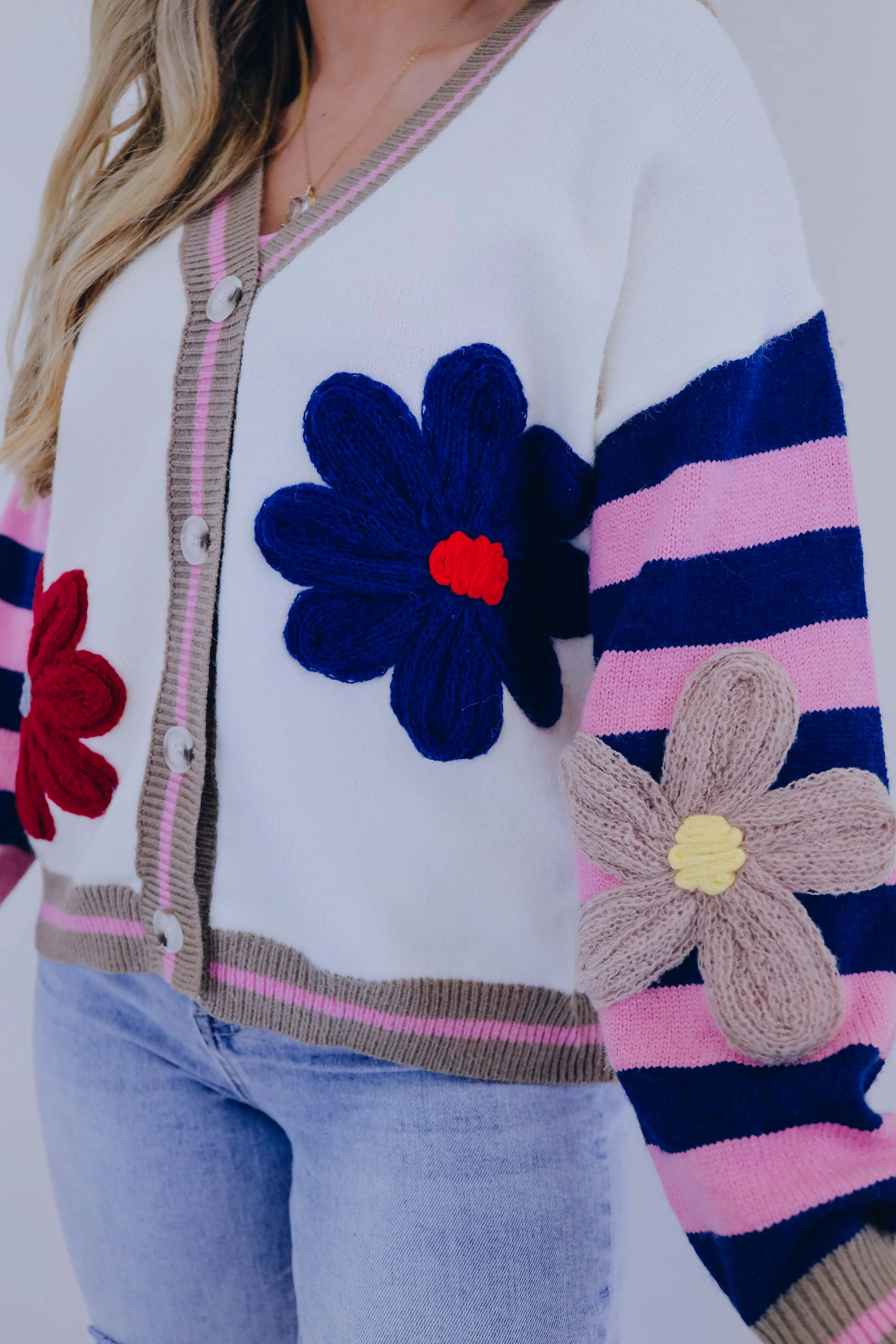 ***Darling Daisy 3D Knit Button Front Cardigan Sample