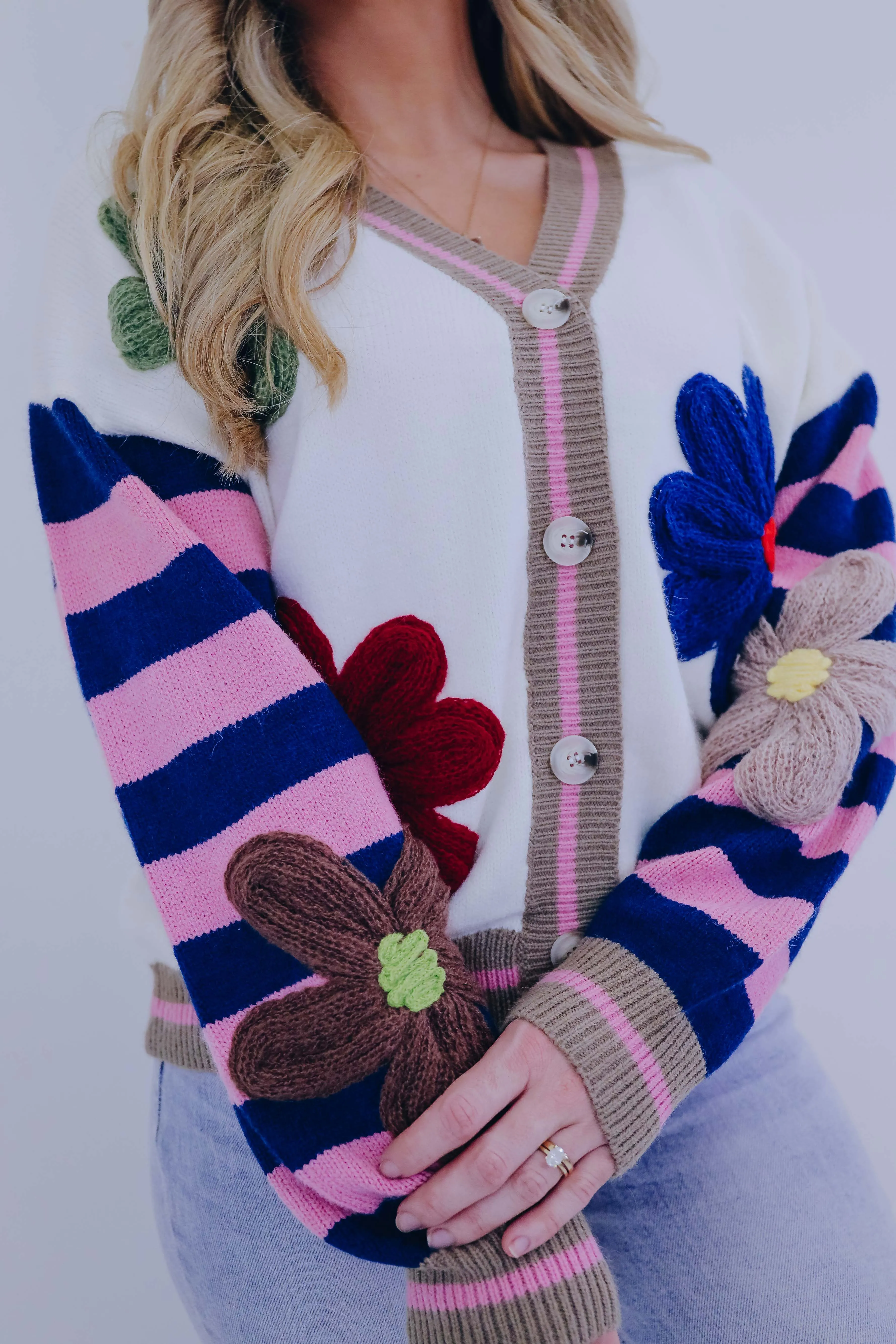 ***Darling Daisy 3D Knit Button Front Cardigan Sample