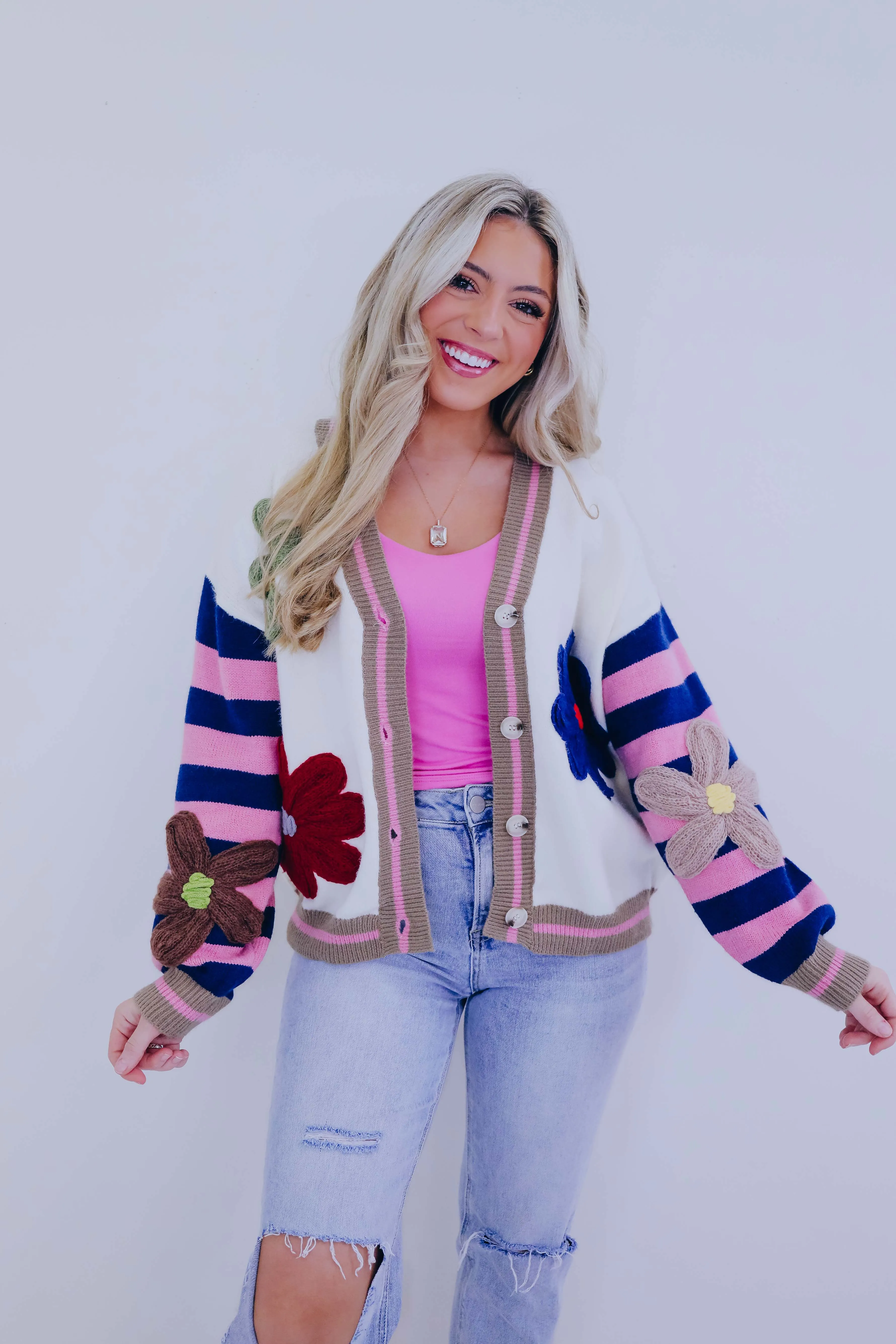 ***Darling Daisy 3D Knit Button Front Cardigan Sample