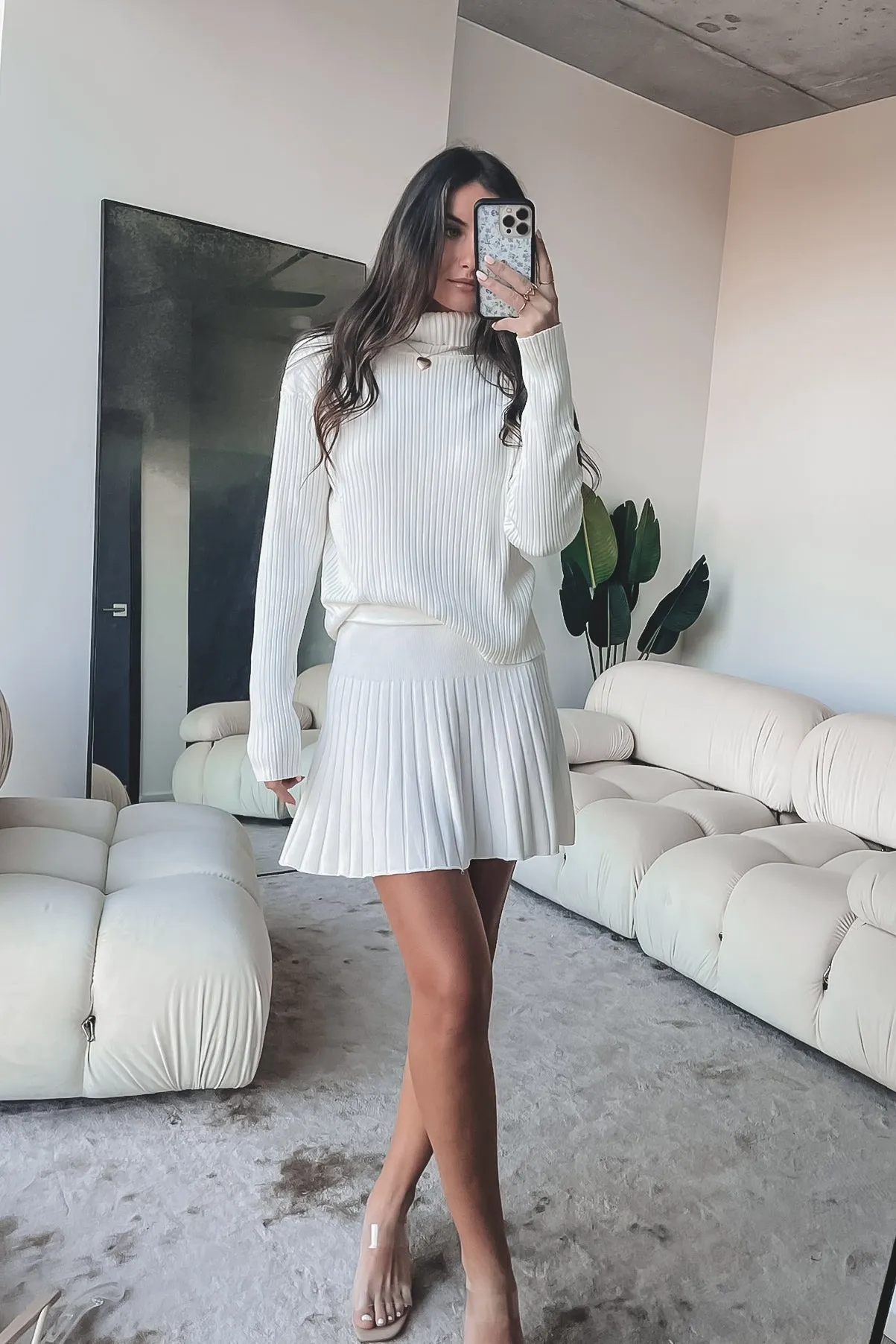 DEAL Coziest Night Of The Week White Ribbed Sweater Set