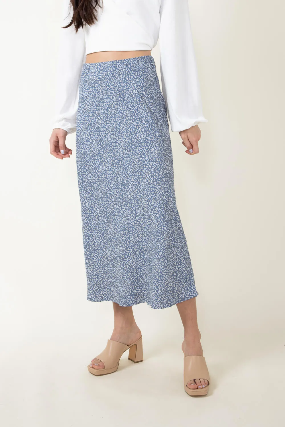 Ditsy Floral Midi Skirt for Women in Blue | 71120-SKYBLUE