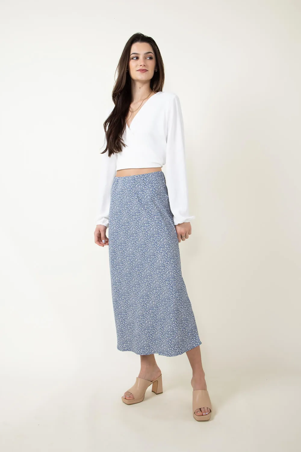 Ditsy Floral Midi Skirt for Women in Blue | 71120-SKYBLUE