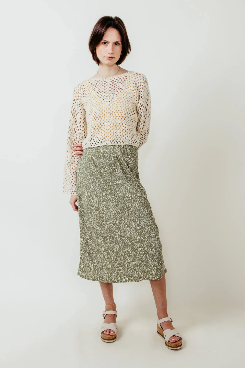 Ditsy Floral Midi Skirt for Women in Sage | 71063-SAGE