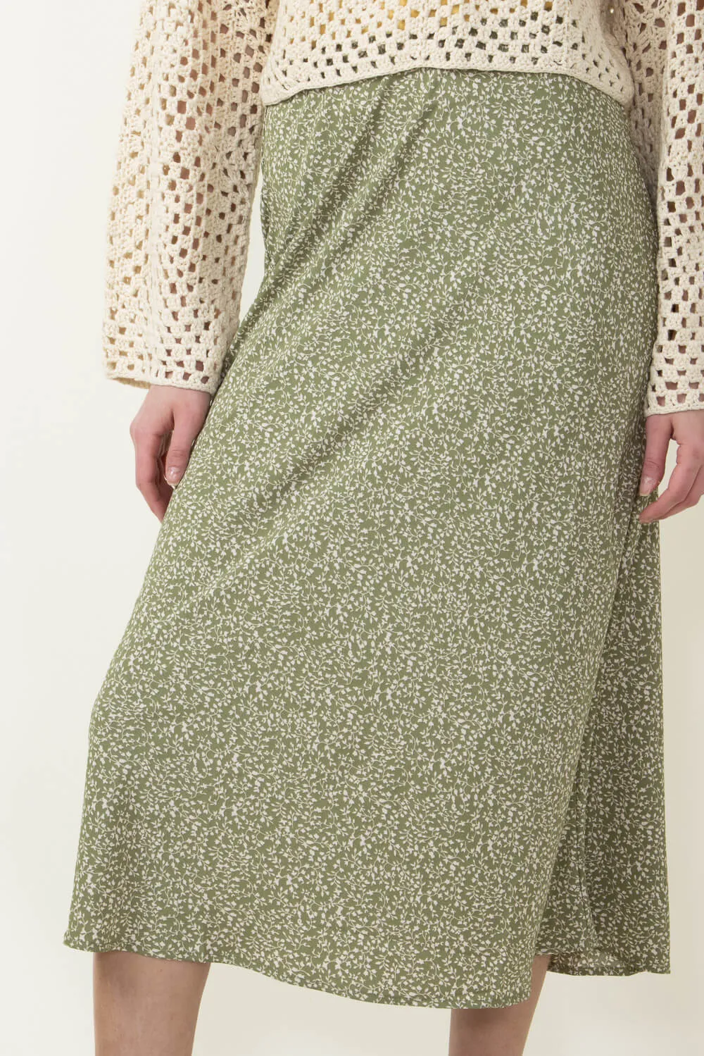Ditsy Floral Midi Skirt for Women in Sage | 71063-SAGE
