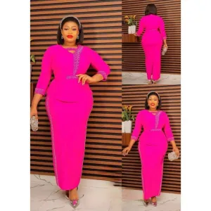 Elegant 2 Piece Pink Peplum Blinged Maxi Skirt Set