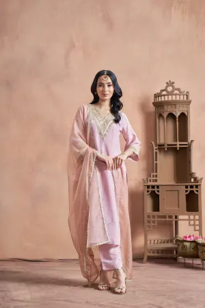 Elegant Pink Shimmer Tissue Kurta Set