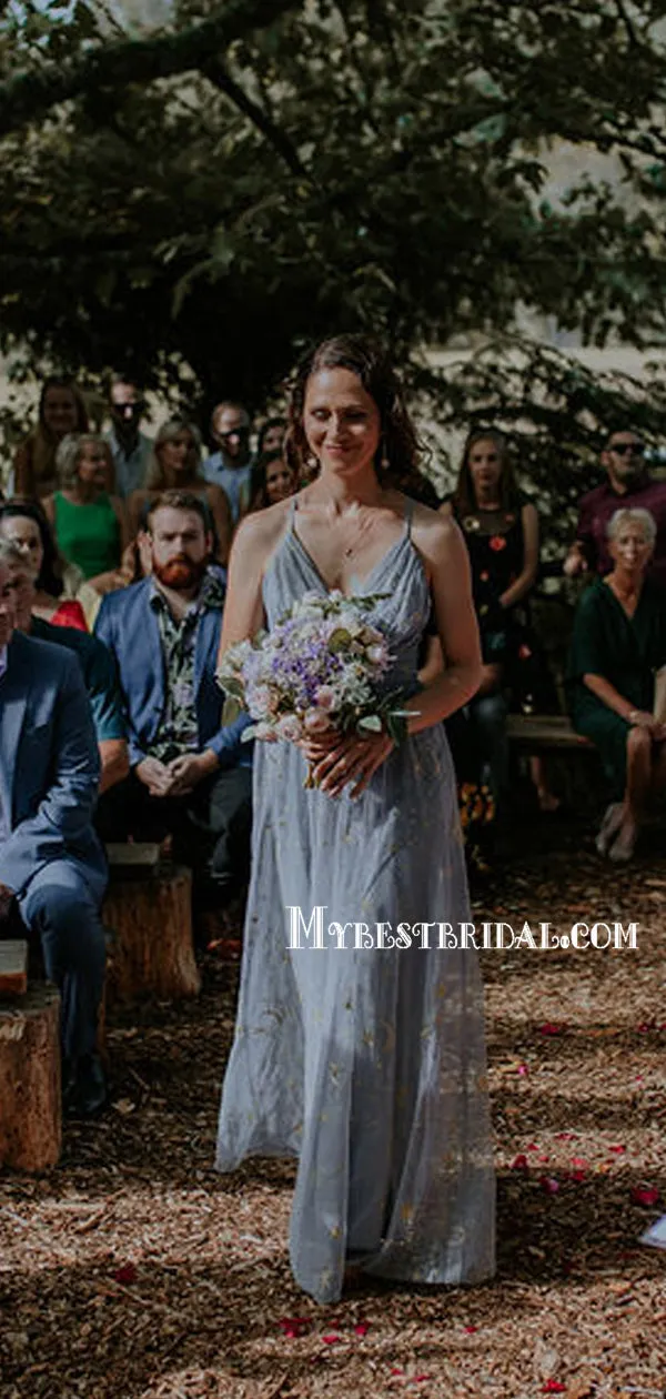 Elegant V-neck Floor-length Tulle Long Bridesmaid Dresses, BDS0150