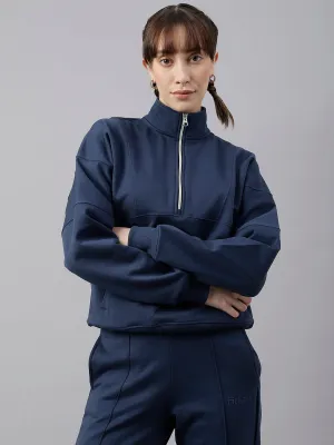 Fitkin Women Blue Regular Fit Fleece Sweatshirt
