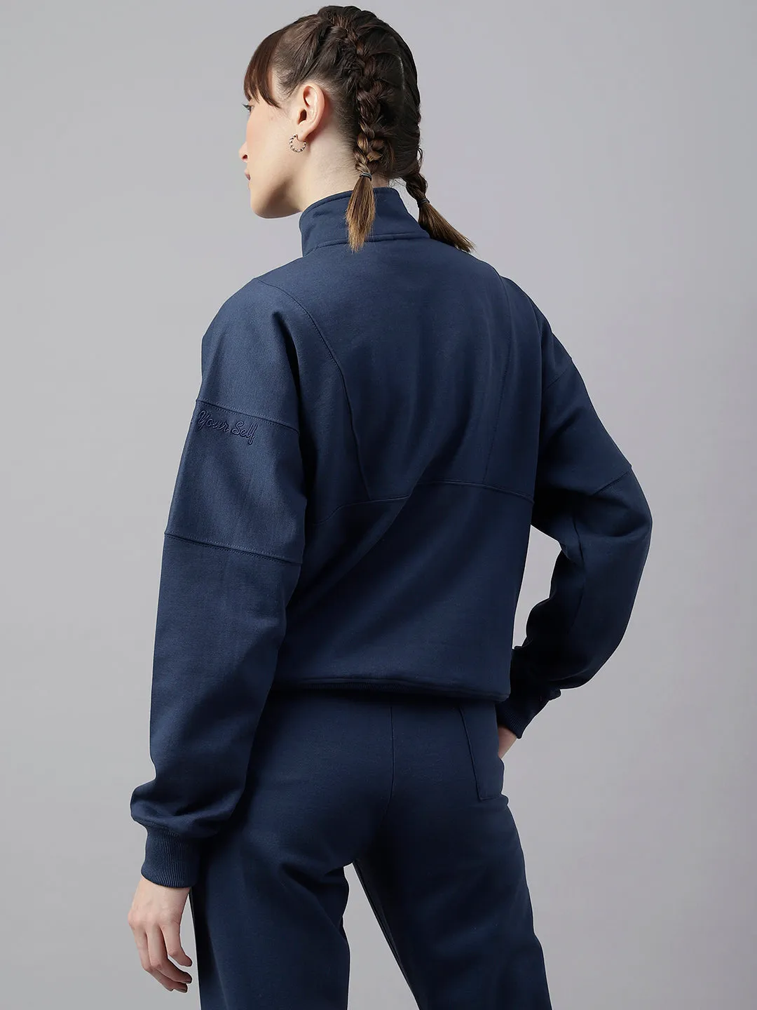 Fitkin Women Blue Regular Fit Fleece Sweatshirt