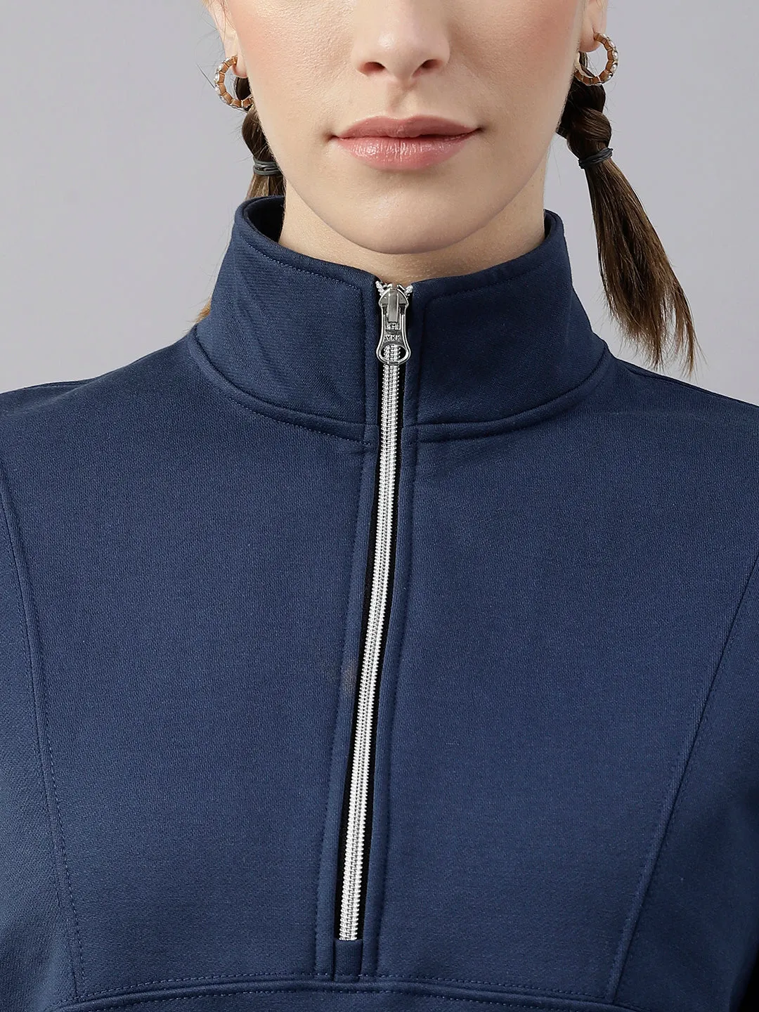 Fitkin Women Blue Regular Fit Fleece Sweatshirt
