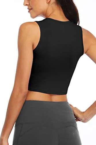 Fofitness Women's Sexy Workout Yoga Tops Running Training Exercise Shirts Fitness Gym Outfits Muscle Crop Activewear Clothes Sports Dance Boxing Tennis Wear Black, Small