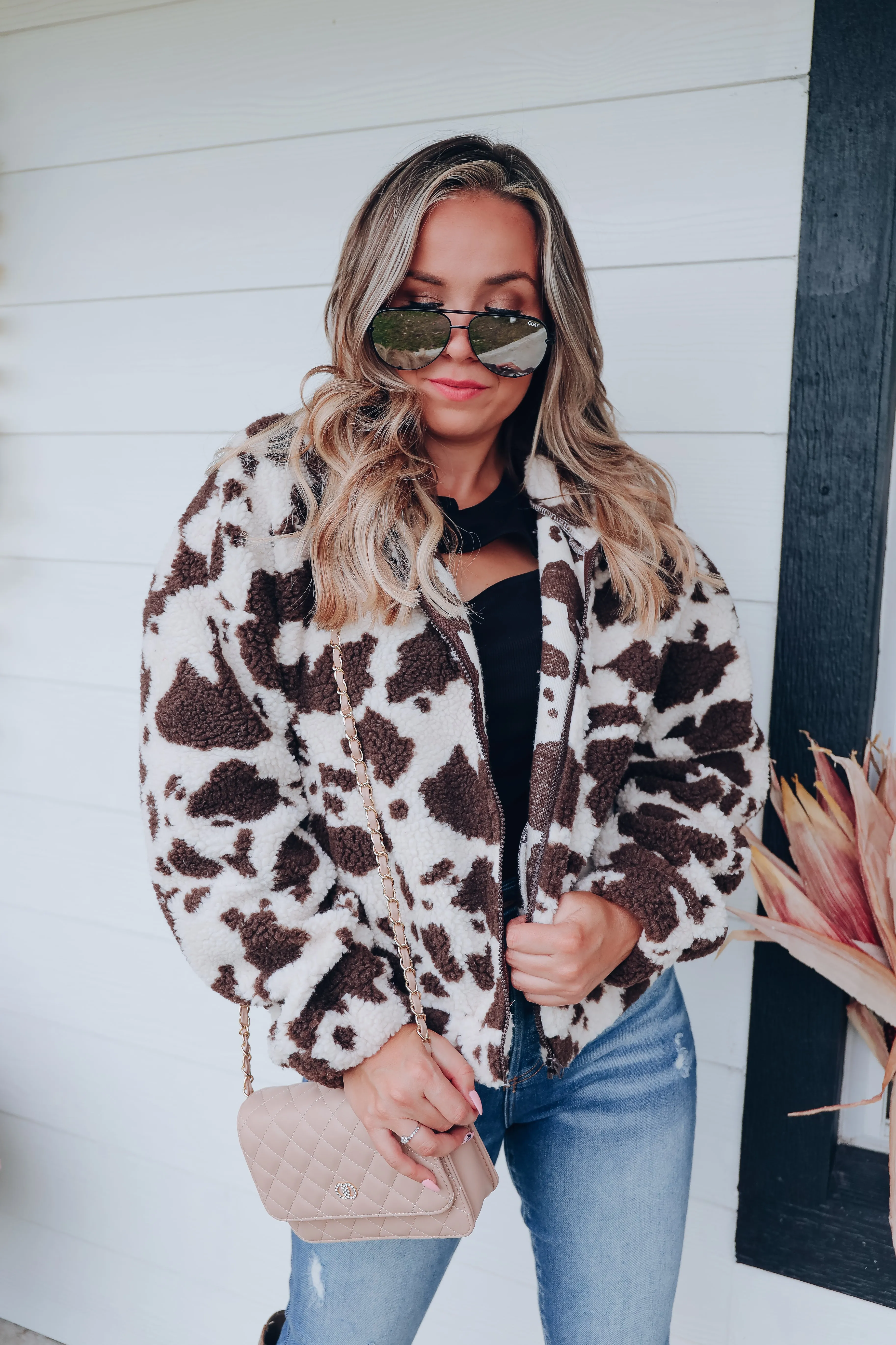 Forever Cozy Faux Fur Jacket - Cow Print