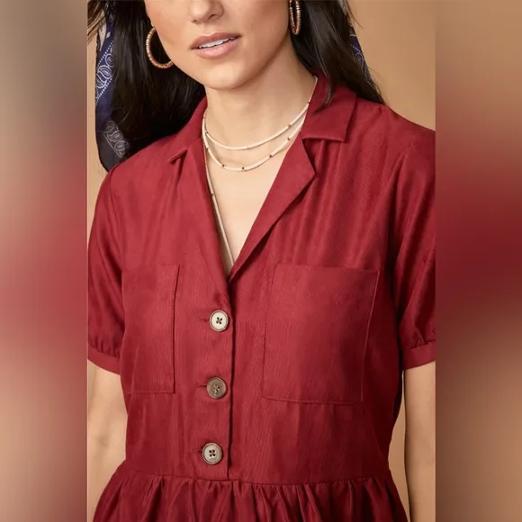Francesca’s - Rayna Front Pocket burgundy Faux Suede Mini Dress - MED - NWT