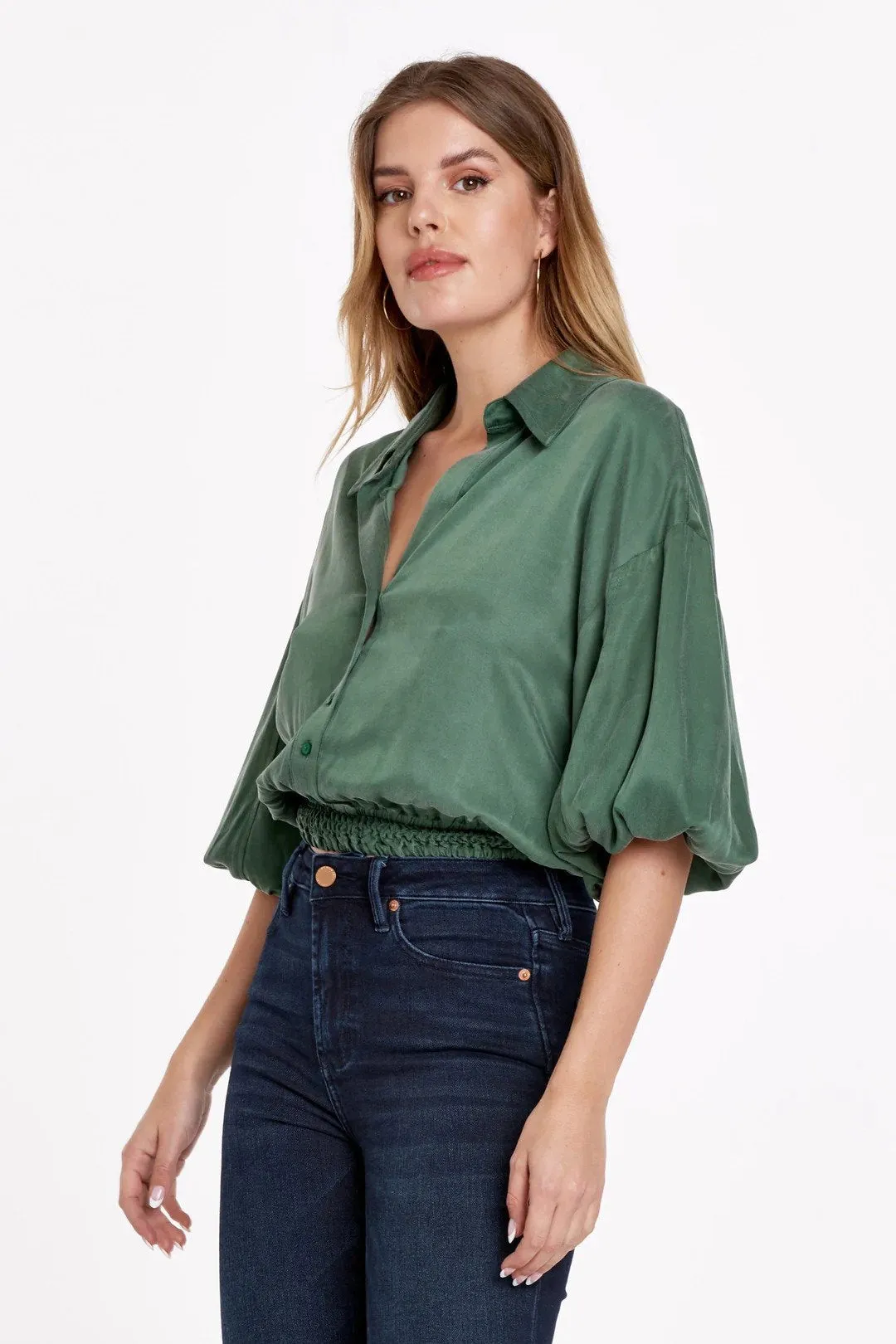 Frosted Green Puff Sleeve Zariah Shirt