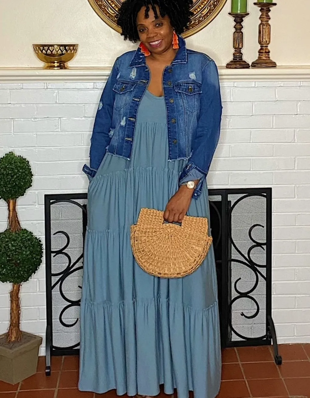 ‘Gianna’ Tiered Maxi Blue Grey Curvy