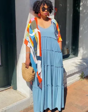 ‘Gianna’ Tiered Maxi Blue Grey Curvy