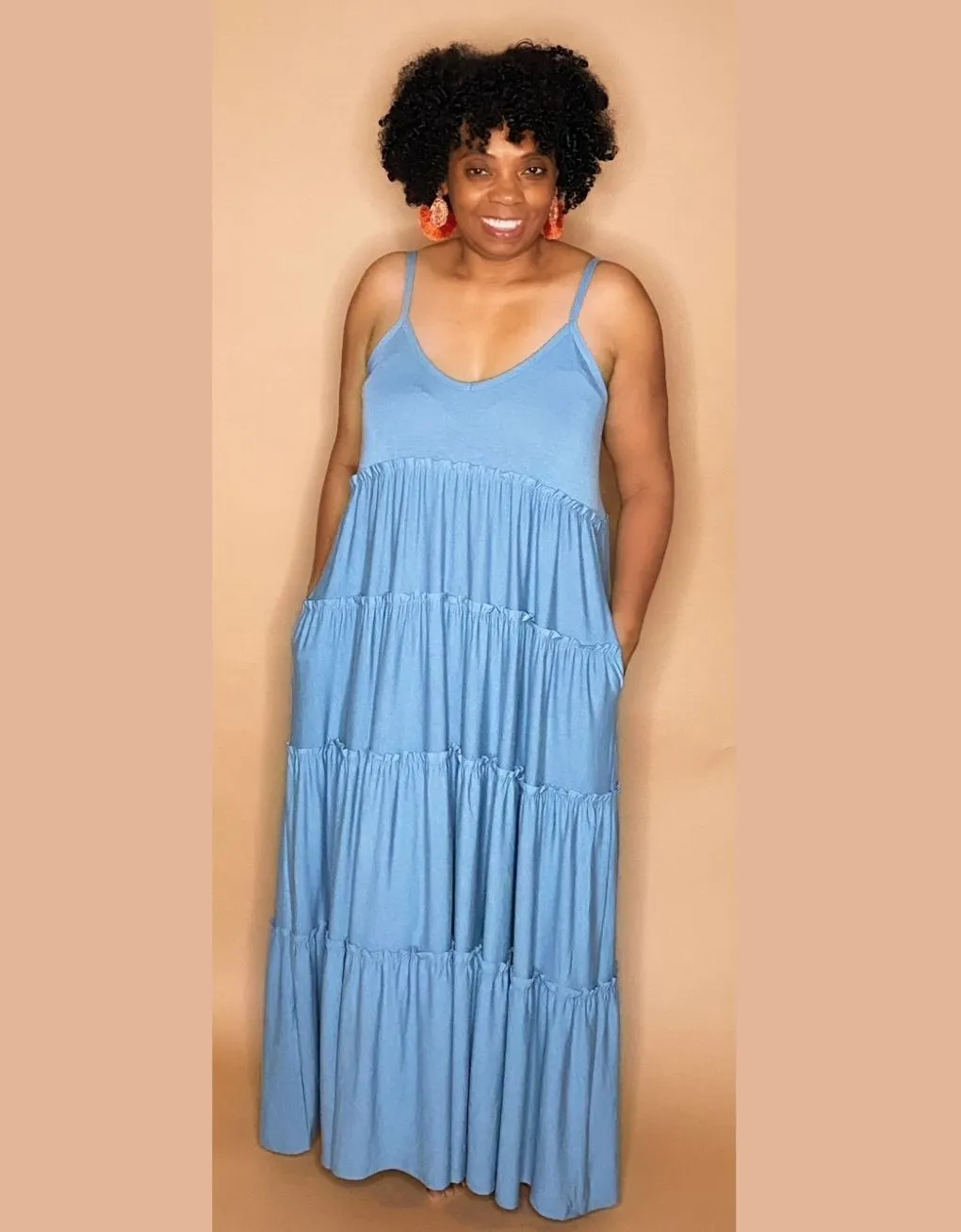 ‘Gianna’ Tiered Maxi Blue Grey Curvy