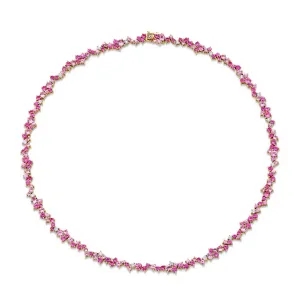 Gold & Diamond Pink Sapphire Cocktail Eternity Necklace