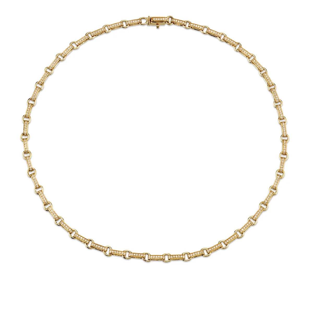 Gold & Diamond Round Rectangle Link Necklace