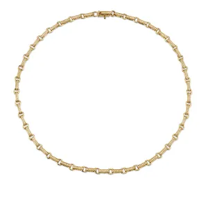Gold & Diamond Round Rectangle Link Necklace