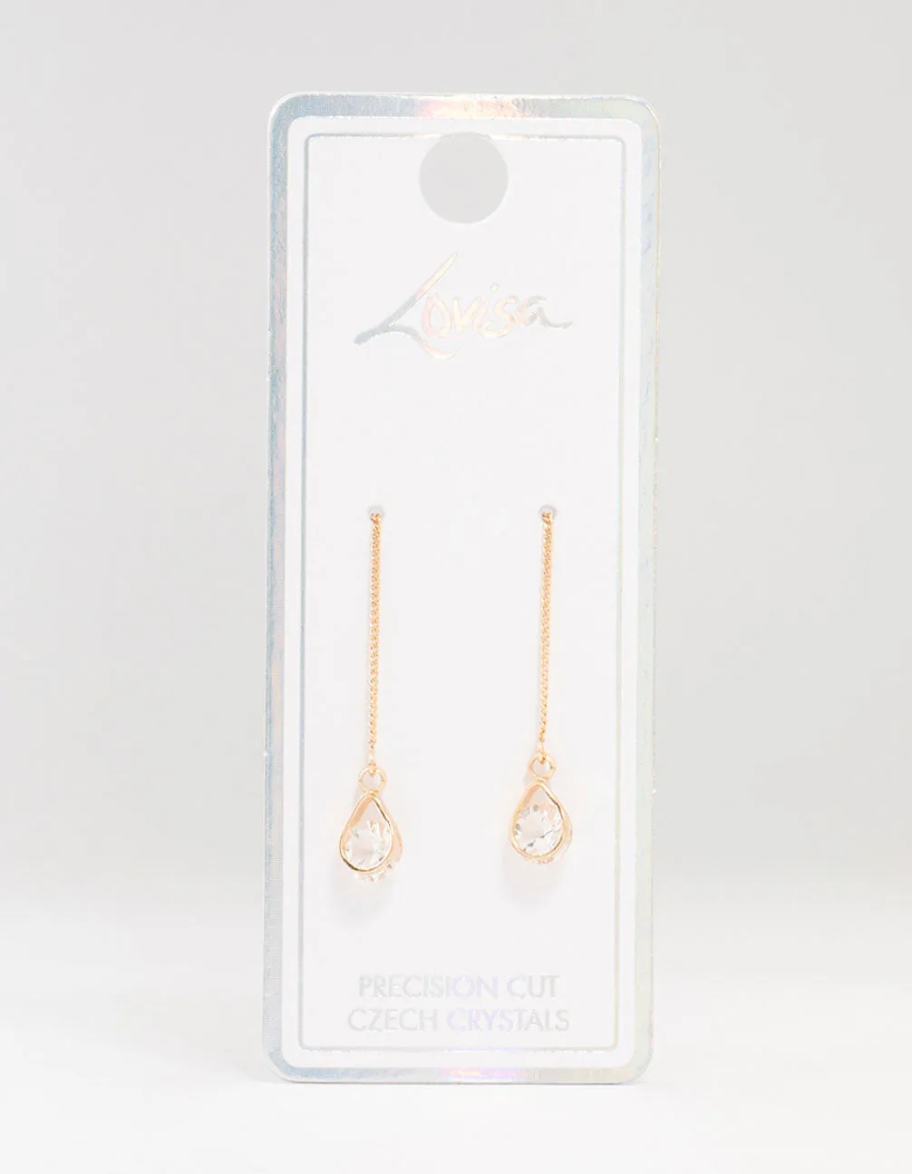 Gold Czech Crystal Pear Thread Through Earrings