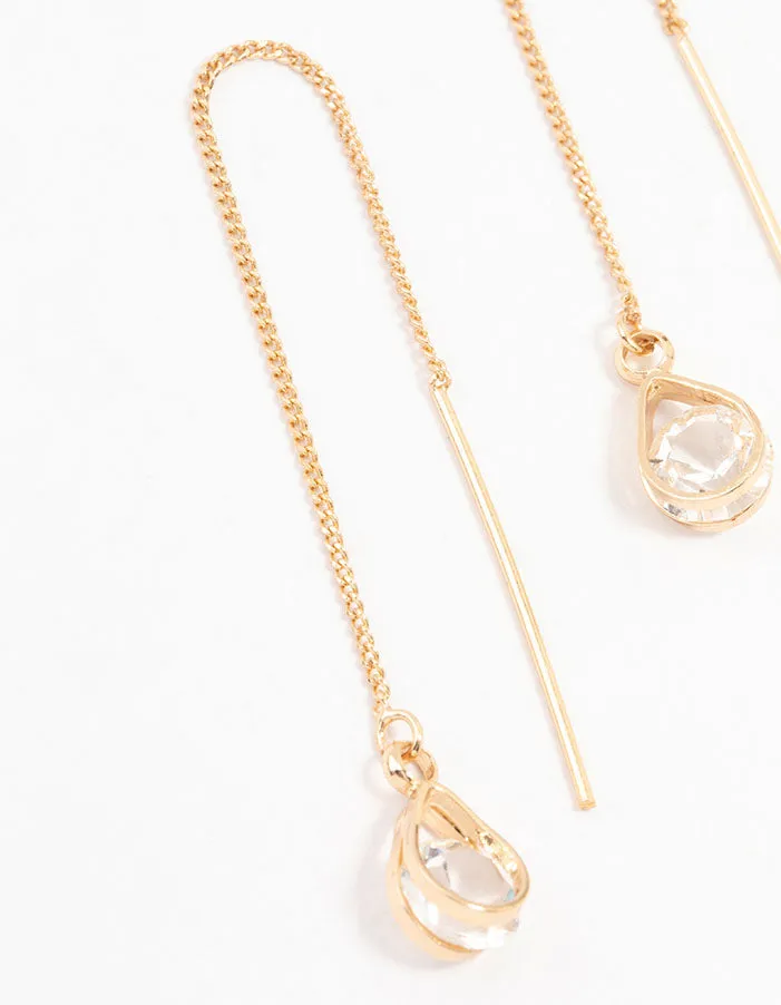 Gold Czech Crystal Pear Thread Through Earrings