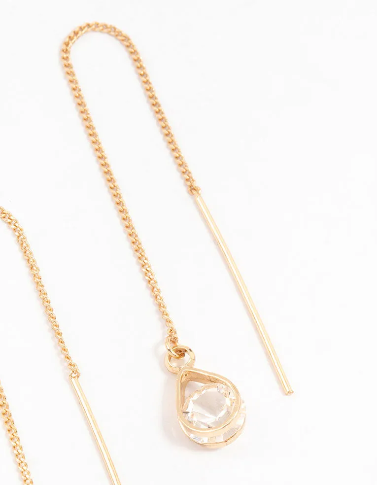 Gold Czech Crystal Pear Thread Through Earrings