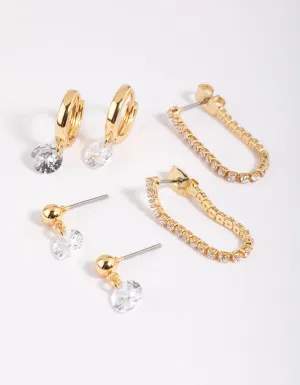 Gold Plated Cubic Zirconia Earring Stack 6-Pack