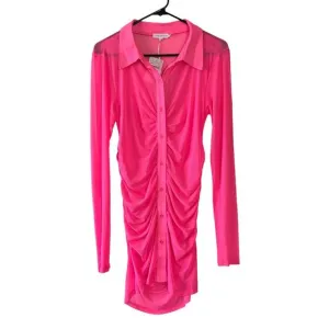 Good American Knockout Pink Sheer Ruched Long Sleeve Mini Dress Size 2 / Medium