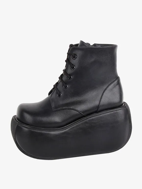 Gothic Lolita Boots Black Round Toe PU Leather Lolita Footwear