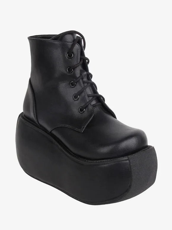 Gothic Lolita Boots Black Round Toe PU Leather Lolita Footwear