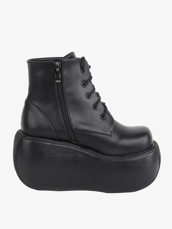 Gothic Lolita Boots Black Round Toe PU Leather Lolita Footwear