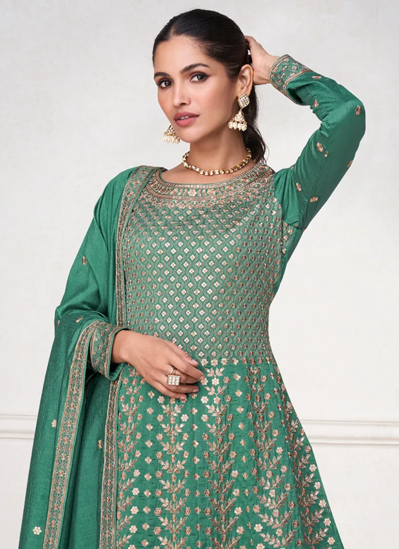 Green Heavy Sequence Embroidery Short Anarkali Salwar Suit